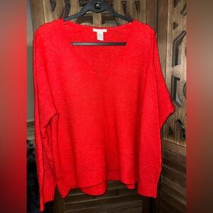 H & M Vibrant Red V-Neck Women's Sweater- Size S